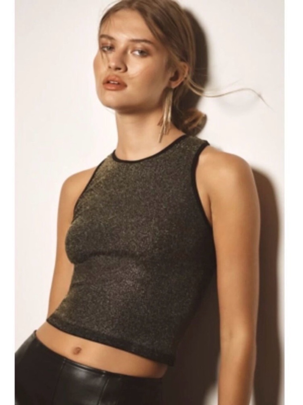 NWT The Reegan Seamless Lurex Ribbed Cropped Tank Size S/M